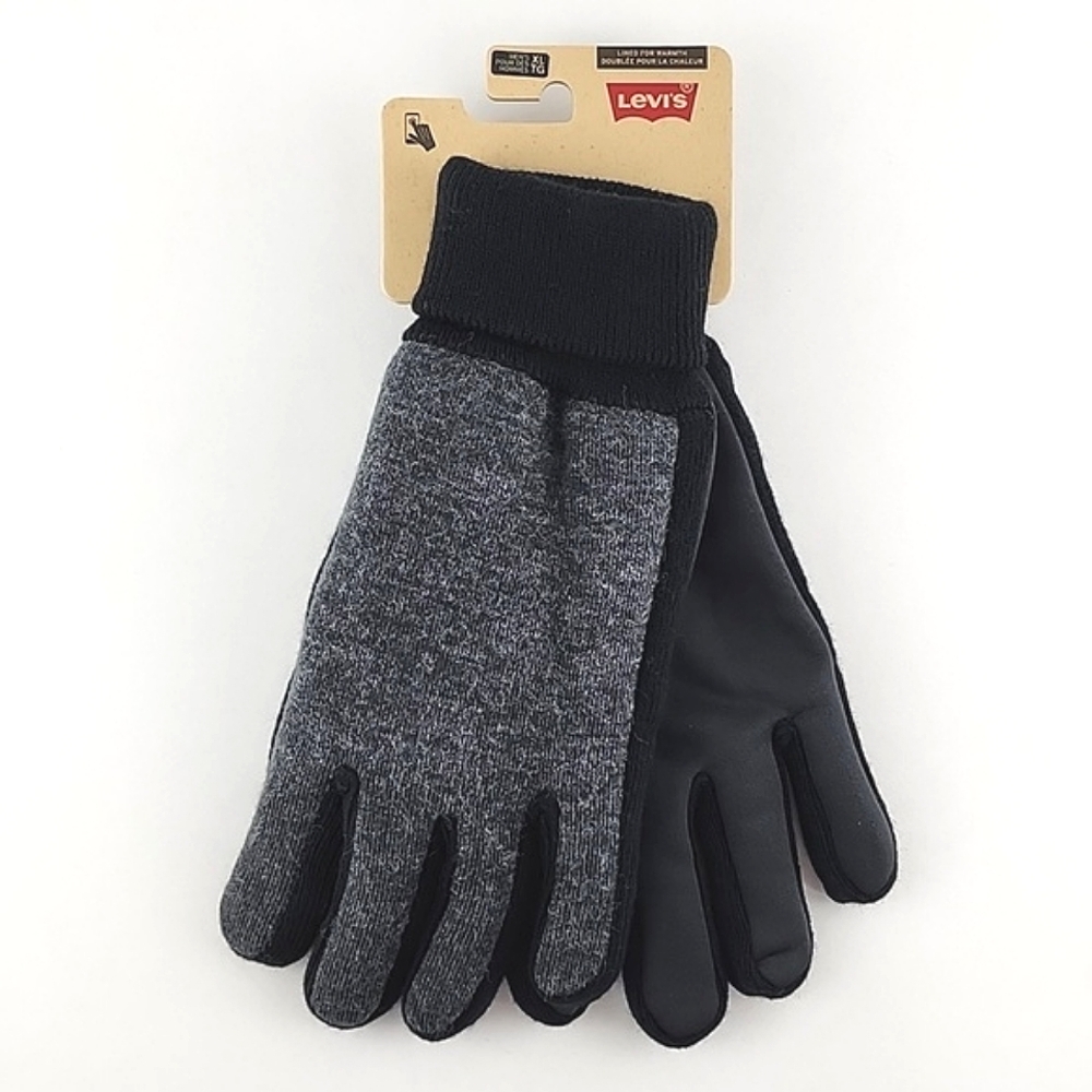 NWT Levi's Men's Touchscreen Stretch Knit Tech Palm Gloves Charcoal XL